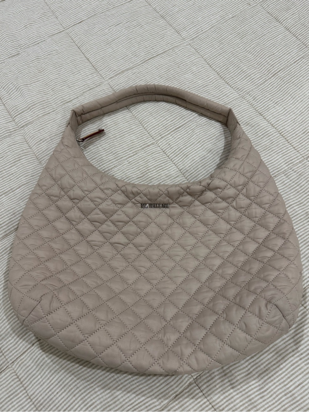 Quilted Hobo Shoulder Bag in Taupe